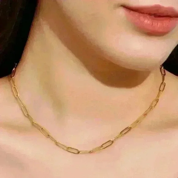 NWT 18K Gold Plated Minimalist Paper Clip Cain Link Layering Necklace - Picture 8 of 16